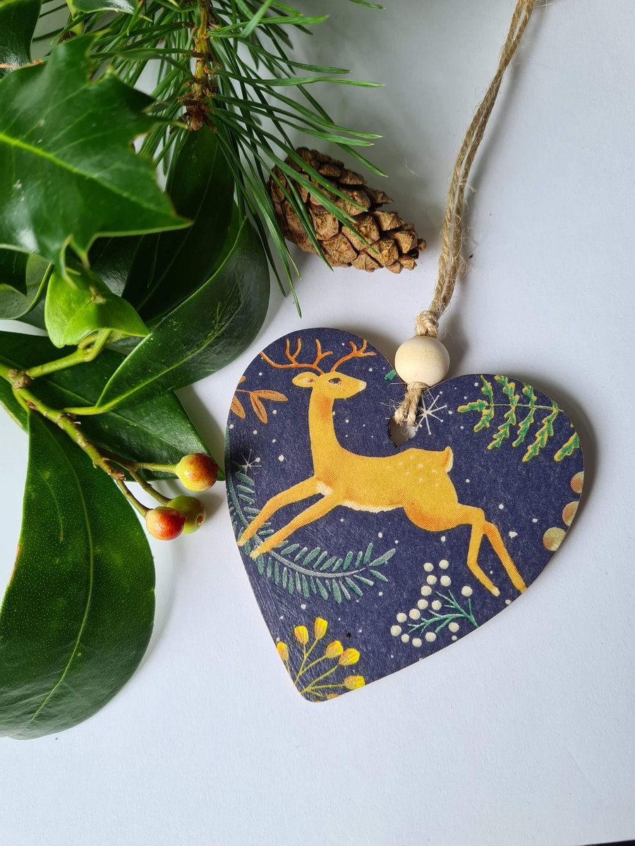 Wooden decoupage Christmas woodland deer hanging decoration decor letterbox gift
