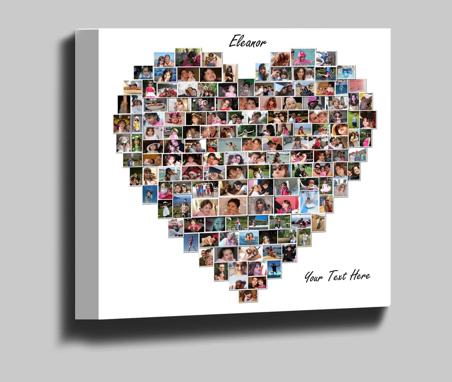 Heart shape personalised photo collage, box framed canvas print  