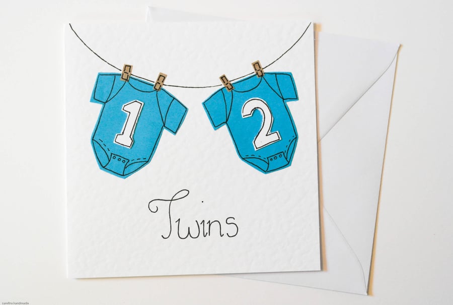 Boy Twins Greeting Card, Handmade New Born Card, New Baby Boy Twin Birth