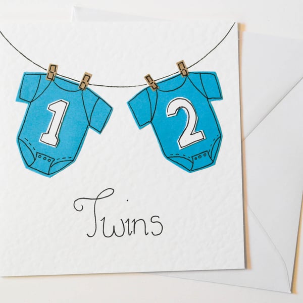 Boy Twins Greeting Card, Handmade New Born Card, New Baby Boy Twin Birth