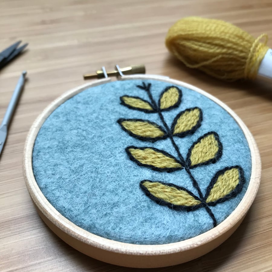 Plant Form Hand Embroidered Hoop Art