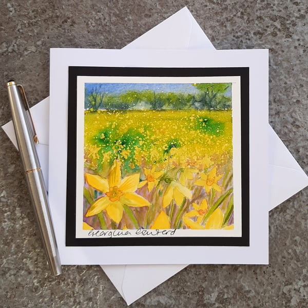 Blank Handpainted Card. Daffodils. The Card That's Also a Keepsake