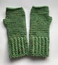 FINGERLESS MITTS , gloves ' Valley Tweed' . Soft  Merino wool blend. L. Green. - Image 3