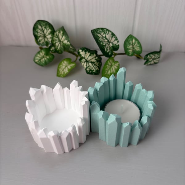 Crystal Style Tealight Holder – White or Soft Green – Handmade Home Decor