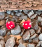 Polymer clay stud earrings, red and white polka dot design