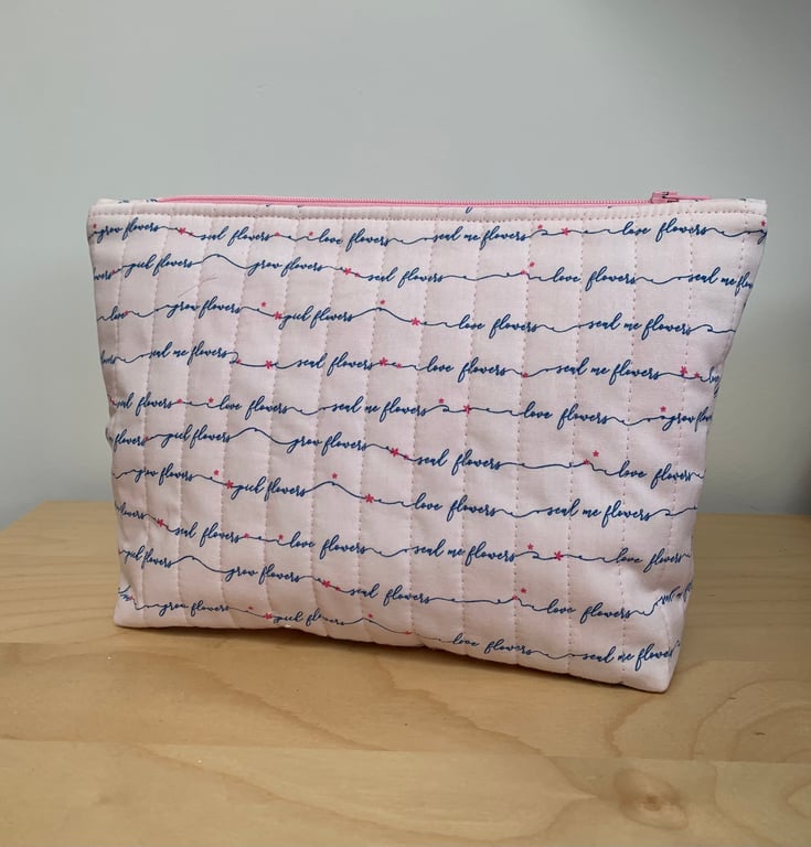 Flower Calligraphy Quilted Fabric Makeup bag