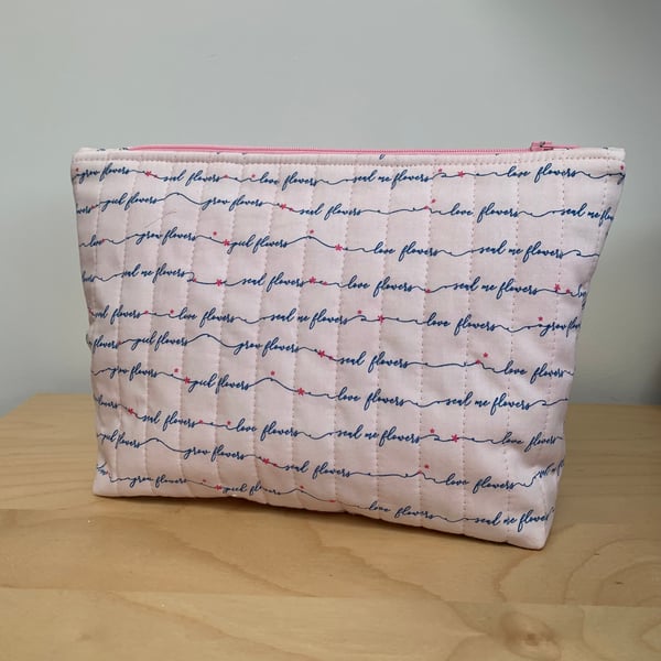Flower Calligraphy Quilted Fabric Makeup bag