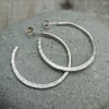 Sterling Silver Large Textured Hoop Stud Earrings