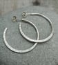 Sterling Silver Large Textured Hoop Stud Earrings - JBJ1054 - Image 1