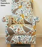 Mustard Peacocks Armchair & Footstool Adult Chair Pouffe Fryetts Fabric Accent - Image 3