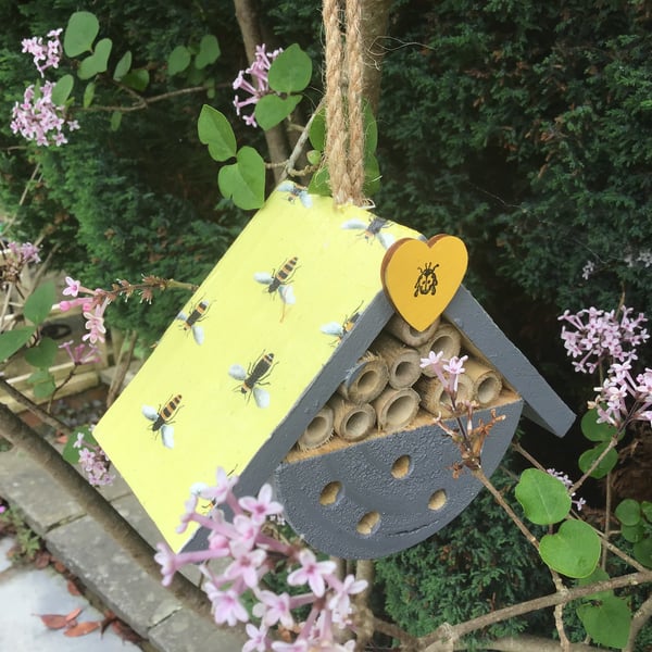 Bee Insect Bug House. Decoupaged. Garden gift.