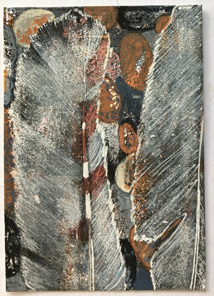 ACEO ‘Grey Feathers’ acrylic artwork 