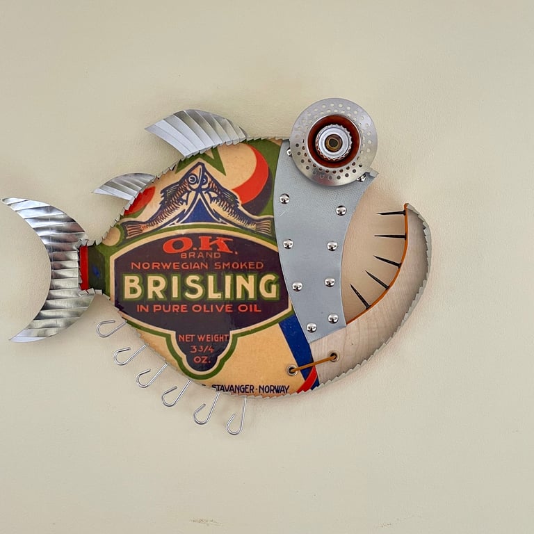 Handmade Reclaimed Wood: Steam Punk Wall Art Sardine Fish Decoration Ocean Beach