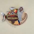 Handmade Reclaimed Wood: Steam Punk Wall Art Sardine Fish Decoration Ocean Beach