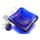 Fused Glass Trinket Dish 8.5cm Royal Blue Dichroic Deep