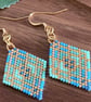 Blue and Gold Geometric Miyuki Beadwork Earrings - Image 4