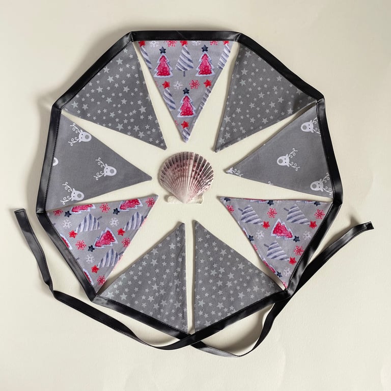 Pink & Grey Christmas Bunting - small reversible 