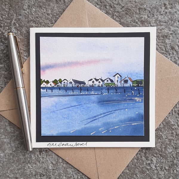 Blank Card. Harbour Lights. Handmade Any Occasion.