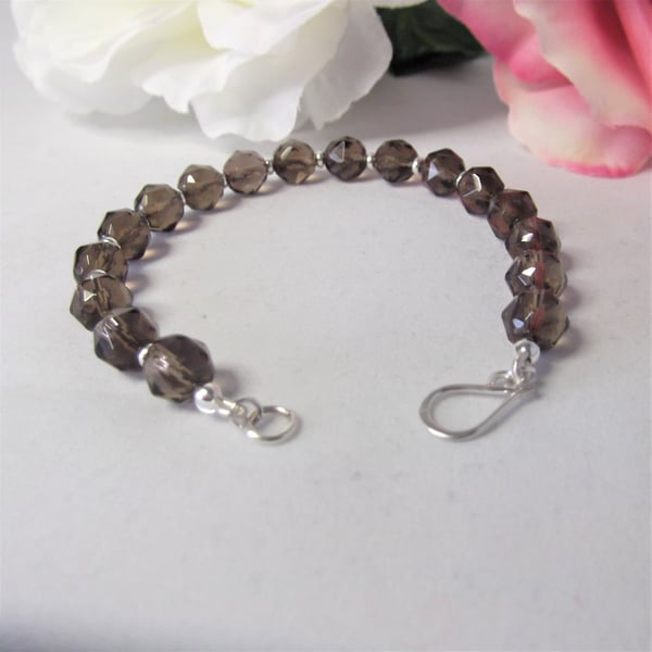 Smokey quartz faceted gemstone bead bracelet