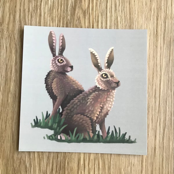 Hares Square Post Card Print