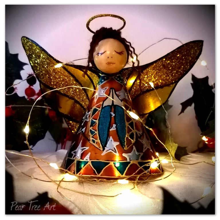 Large: Orange Tin Angel Christmas tree topper