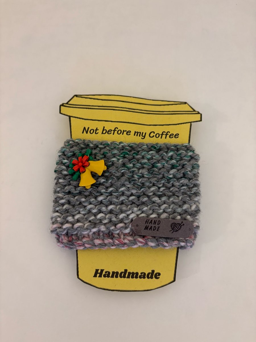 Christmas Holly and bells cup cosy. 