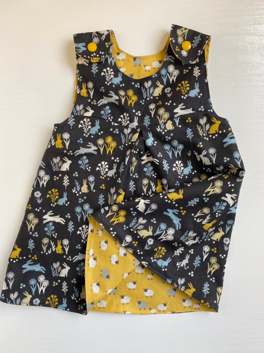 Reversible Dress with Sheep and Rabbits - made to order 0-3 months up to 4 years