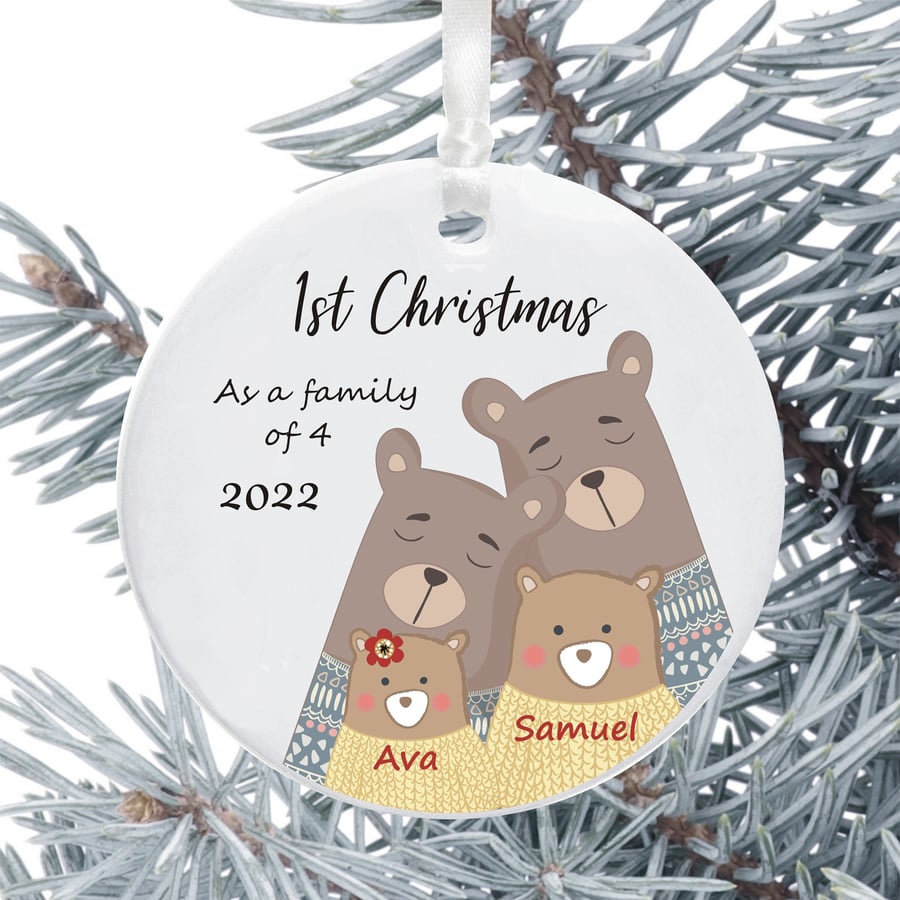 1st Christmas as a Family of 4 Tree Decoration - Personalised Ornament Bauble