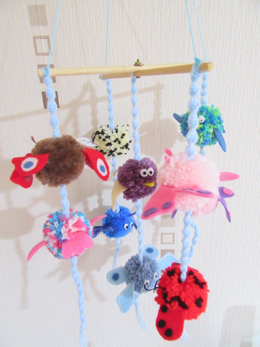 butterfly and bird pom pom nursery mobile