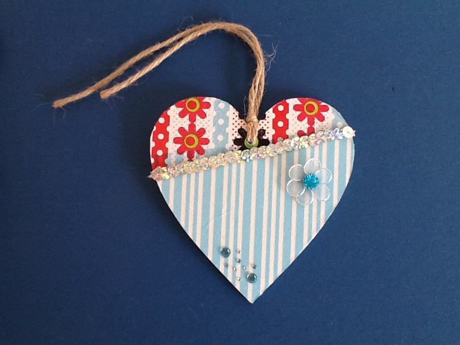  Hanging Heart 10 cm (blue stripe) 