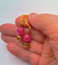 Fuchsia Glass Bead and Gold Crystal Earrings, Hot Pink Earrings, Earrings  - Image 6
