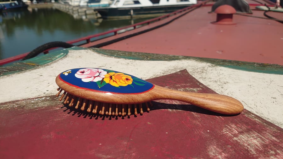 Hand painted Rose and Castle hair brush 