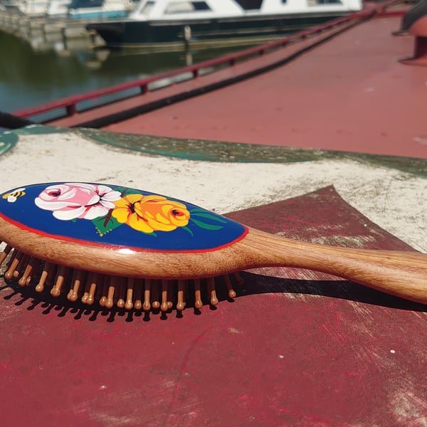 Hand painted Rose and Castle hair brush 