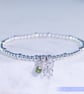 Butterfly Charm Bracelet Sterling Silver Stretchy green glass handmade  - Image 5
