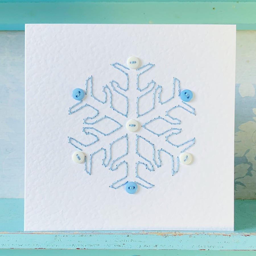 Hand Sewn Snowflake Card. Embroidered Card. Keepsake Card. Christmas Card.