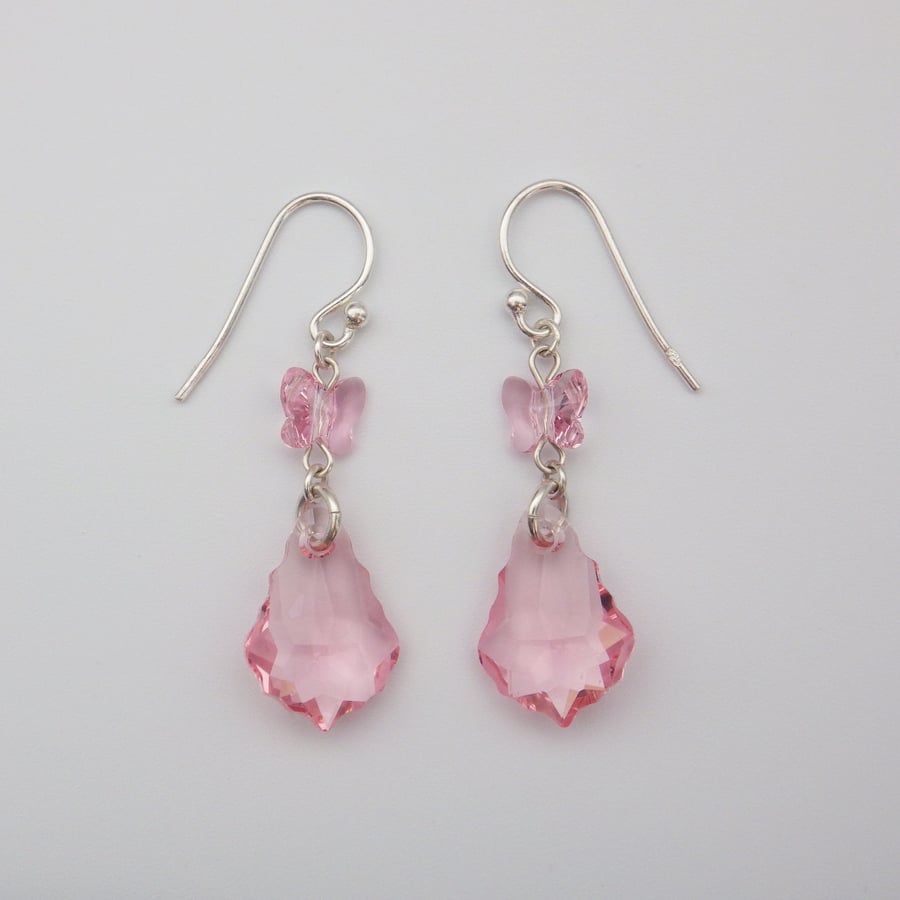 Pink Butterfly Earrings with Rose Swarovski(R) Crystals Sterling Silver Pink Butterfly Earrings with Rose Swarovski(R) Crystals Sterling Silver
