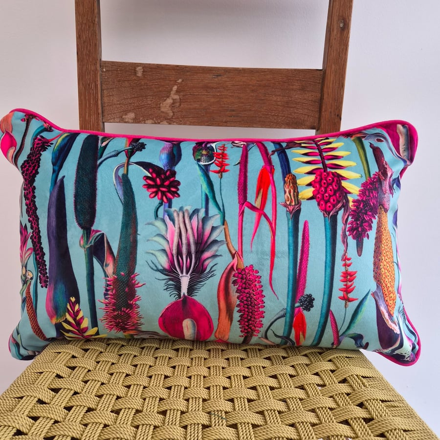 Printed Velvet Jungle Design Cushion Cover 