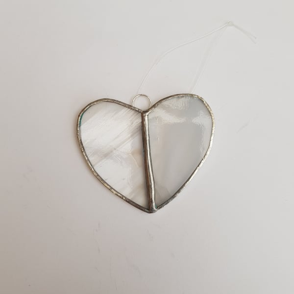 104 Stained Glass Small Two Piece White Heart - handmade hanging decoration.