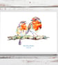 New baby gift - personalised robin family print - name and date of birth - Image 1