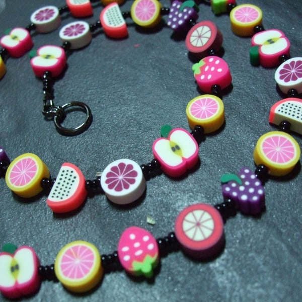Tutti Frutti Collection Candied Fruits Kitsch Polymer Clay Necklace 18 inch