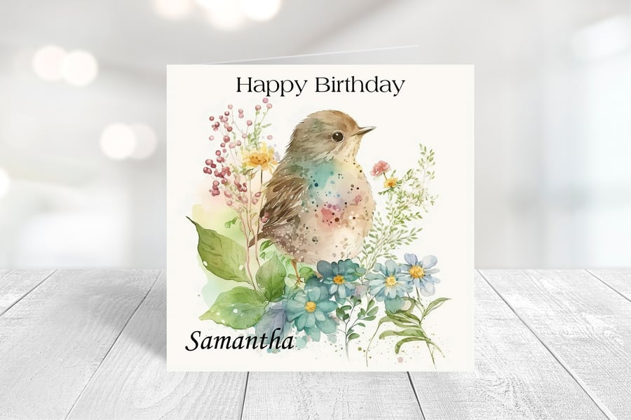 Personalised Spring Birds Birthday Card. Design 10