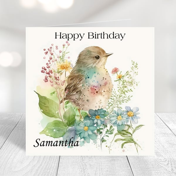 Personalised Spring Birds Birthday Card. Design 10
