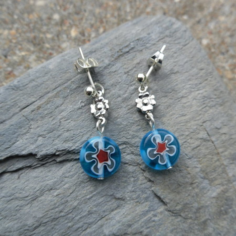 Flower & Millefiori Bead Earrings