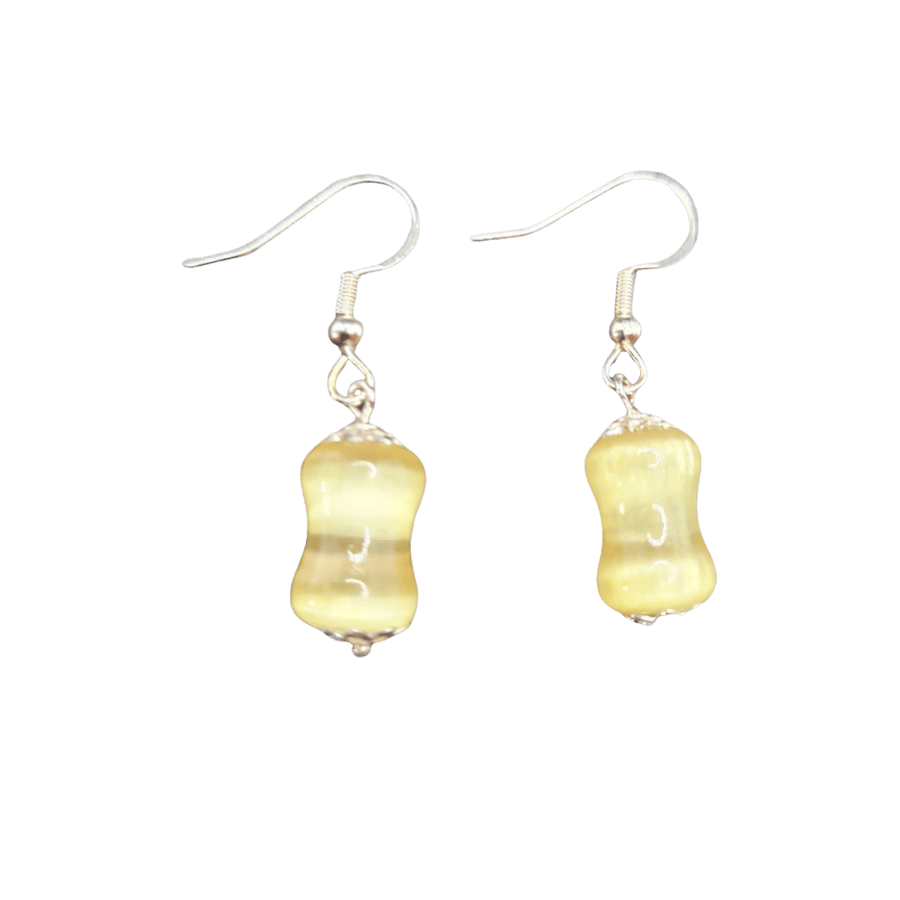 Handmade Yellow Bamboo Selenite Earrings - 925 Sterling Silver Hooks