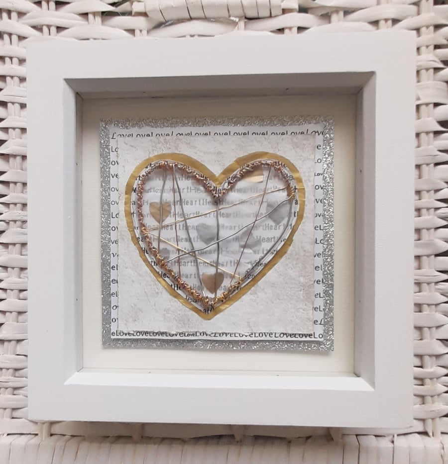 A Single Silver Wire Love Heart on Gold Handmade Artwork. How Lovely!!! XXX