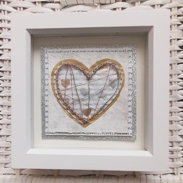 A Single Silver Wire Love Heart on Gold Handmade Artwork. How Lovely!!! XXX