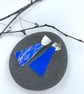 Blue aluminium drop earrings with tree design and silver stud - Image 3