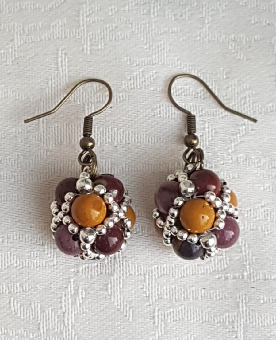 Gorgeous Beaded Bead Earrings - Mookaite Beads