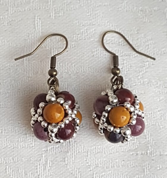Gorgeous Beaded Bead Earrings - Mookaite Beads