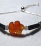 Sterling Silver Moss Agate Adjustable Bracelet Featuring Red Agate Flower  